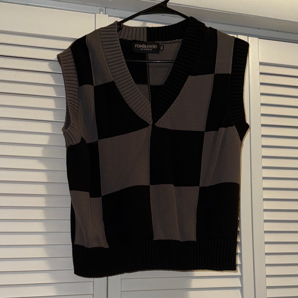 FORBIDDEN Black and Gray Checkered Women's Sweater Vest